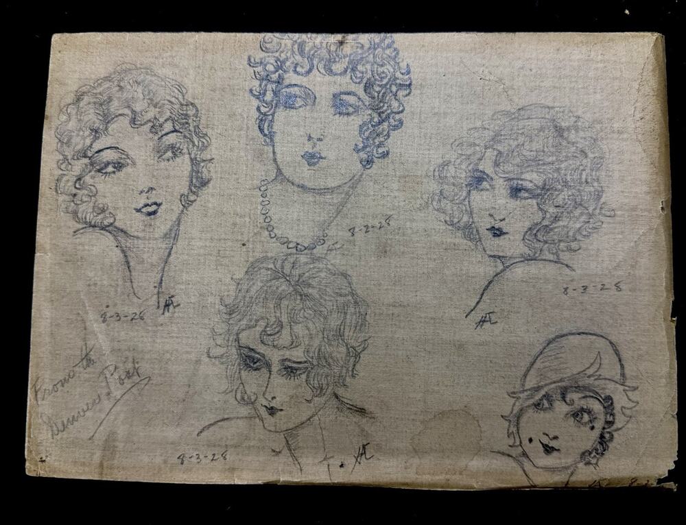 Original 1928 Art Deco Flapper Girl Pencil Sketches , Helen Campbell